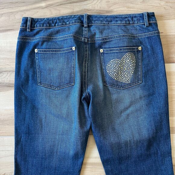 St. John Womens Bootcut Golden Embellished Rhinestone Heart Pocket Jeans Size 14 - Picture 7 of 8